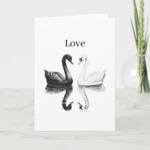 Schwarz Weiße Schwäne Vögel Spiegelung Liebe Karte