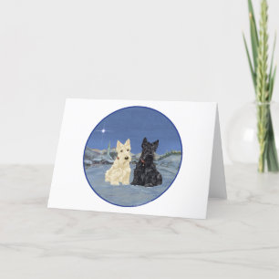 Schwarz-weiße Scottish Terrier im Winter Feiertagskarte