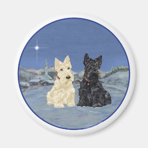 Schwarz-weiße Scottish Terriers im Winter Magnet