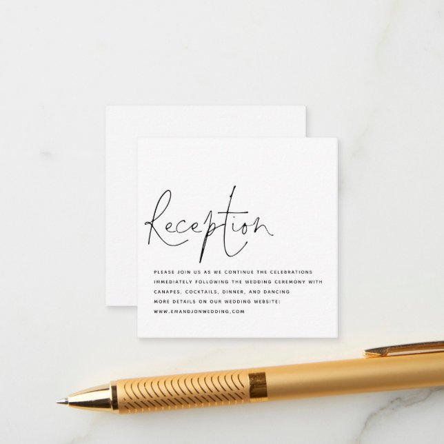 Schwarz-weiße Script-Hochzeitsempfehlung Begleitkarte (Vorderseite/Rückseite Beispiel)