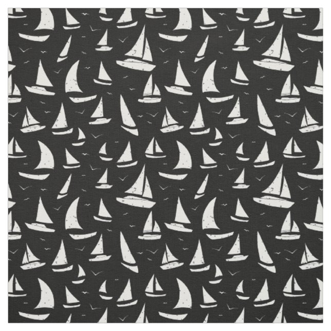 Schwarz-weiße Segelboote und Möwen Muster Stoff (Muster)