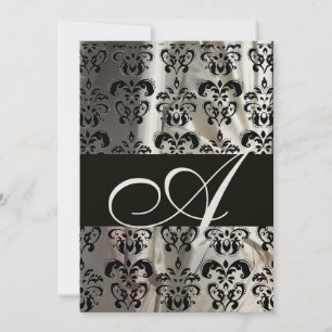 SCHWARZ WEIßE SEIDEN-DAMAST-MONOGRAMM GOLD EINLADUNG