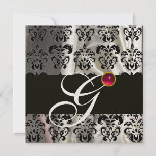 SCHWARZ WEIßE SEIDEN-DAMAST-TUCH MONOGRAMM ROSA RU EINLADUNG