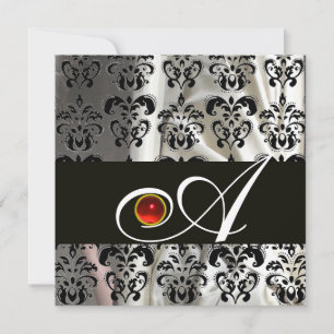 SCHWARZ WEIßE SEIDEN-DAMAST-TUCH MONOGRAMM ROTER R EINLADUNG
