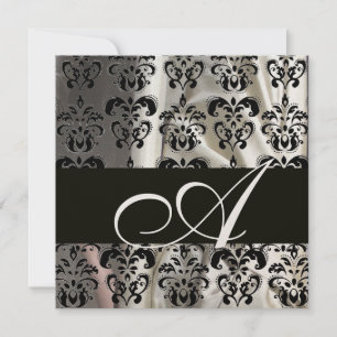 SCHWARZ-WEIßE SEIDENEN DAMASTTUCH MONOGRAMM GOLD EINLADUNG