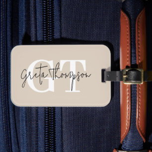 Schwarz-Weiße Signatur Name Monogramm Beige Gepäckanhänger