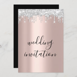Schwarz-weiße Silbergraue Tropfen Rose Gold Hochze Einladung