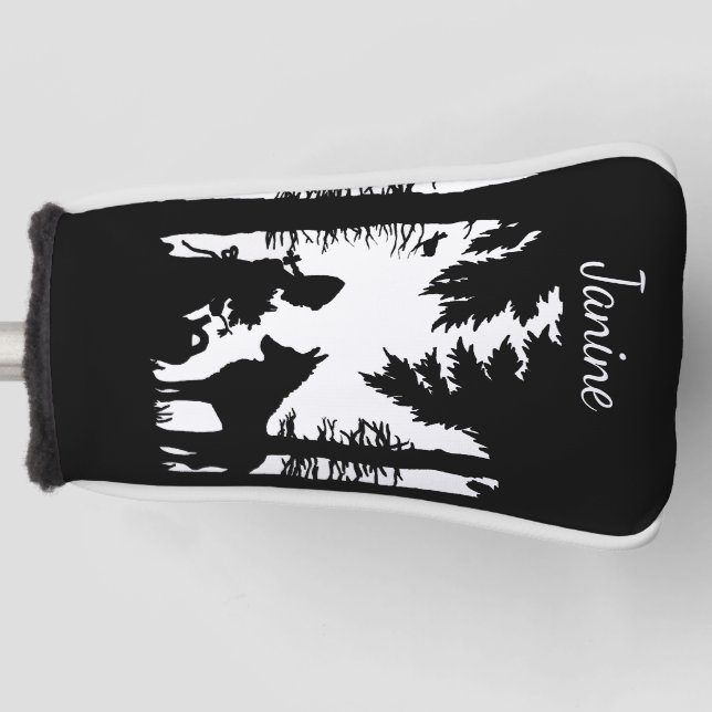 Schwarz-weiße Silhouette Riding Hood Wolf unter Ba Golf Headcover (Vorderseite)