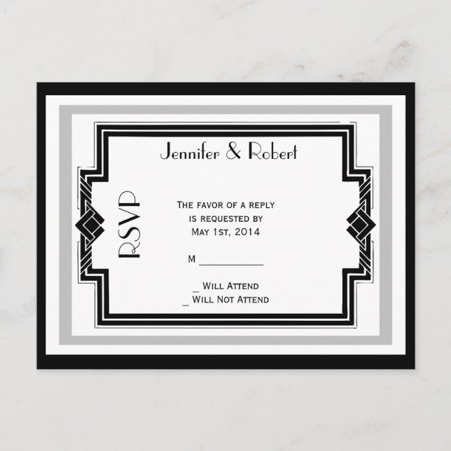 Schwarz-weiße Silver Art Deco Frame UAWG Postkarte (Vorderseite)