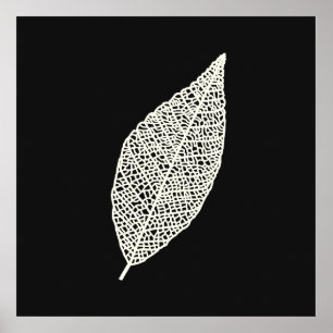 Schwarz-weiße Skelettblatt-Linienkunst Poster