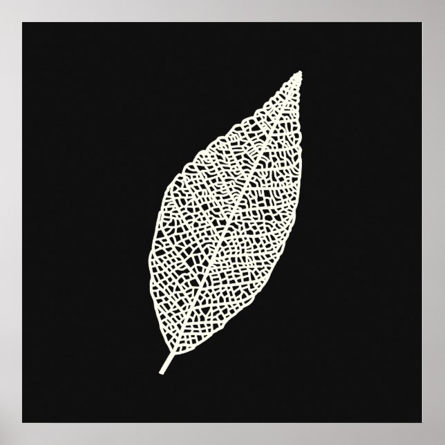 Schwarz-weiße Skelettblatt-Linienkunst  Poster (Vorne)
