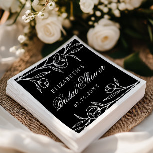 Schwarz-weiße skizzierte Floral-Brautparty Serviette