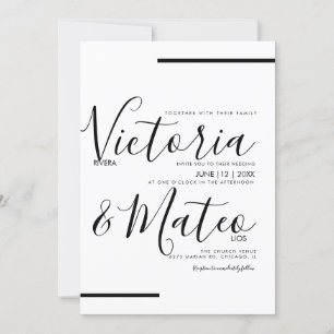 Schwarz-weiße Skript-Typografie-Linien-Hochzeit Einladung