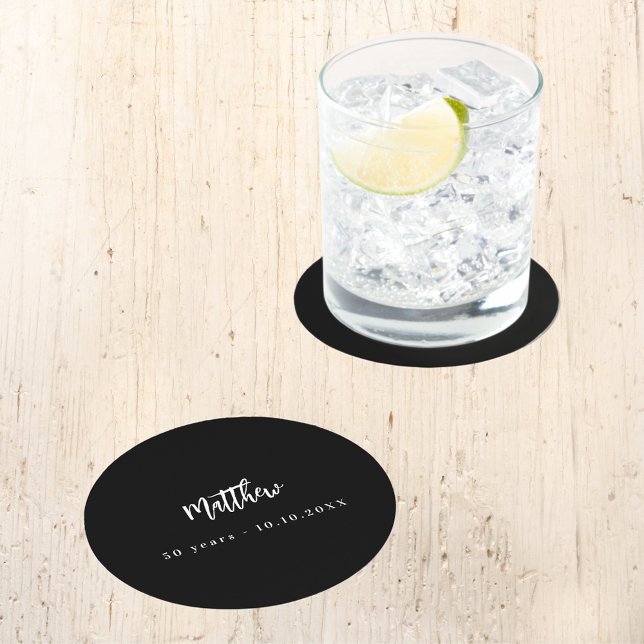 Schwarz-weiße Skriptminimalistin Runder Pappuntersetzer (Von Creator hochgeladen)