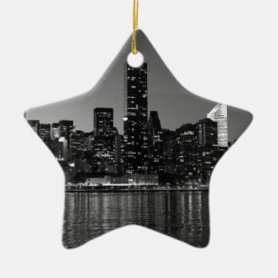 Schwarz-weiße Skyscaper-Silhouette in New York Keramik Ornament