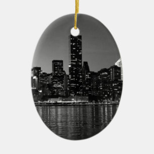 Schwarz-weiße Skyscaper-Silhouette in New York Keramik Ornament