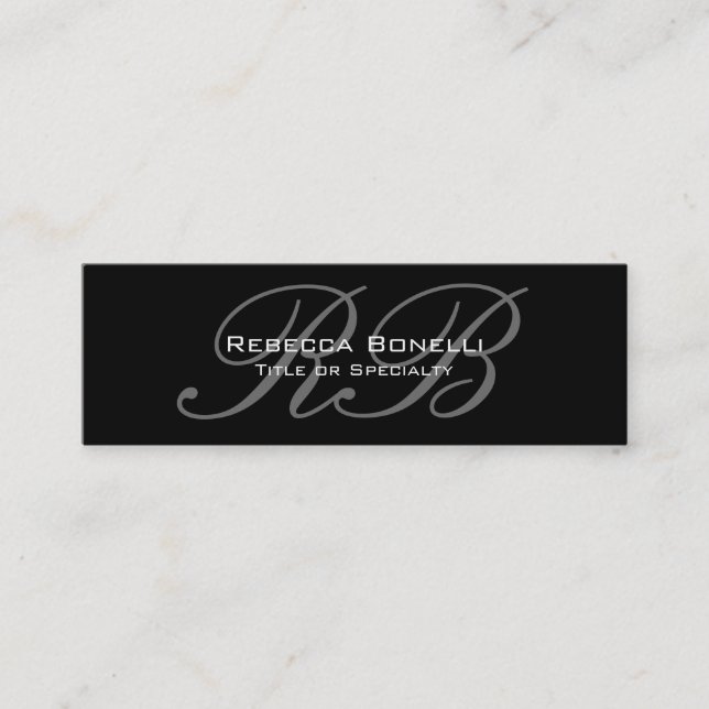 Schwarz-weiße Slide Script Monogram Business Card Mini Visitenkarte (Vorderseite)