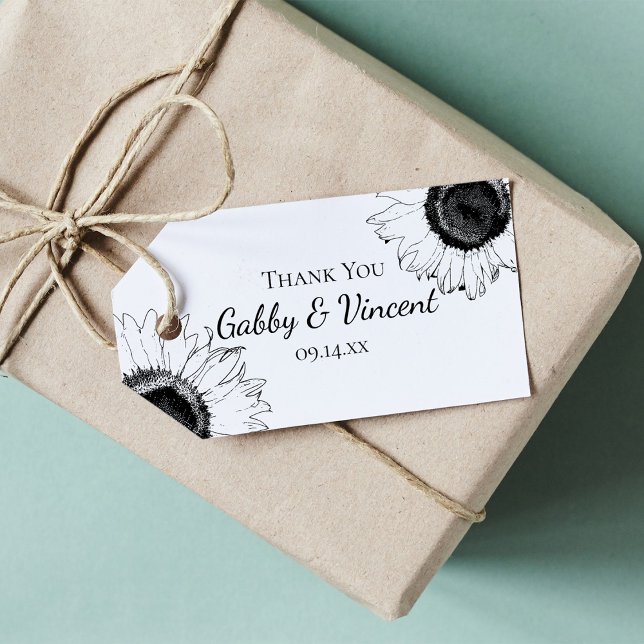 Schwarz-weiße Sonnenblumen Hochzeit Vielen Dank fü Geschenkanhänger (Von Creator hochgeladen)