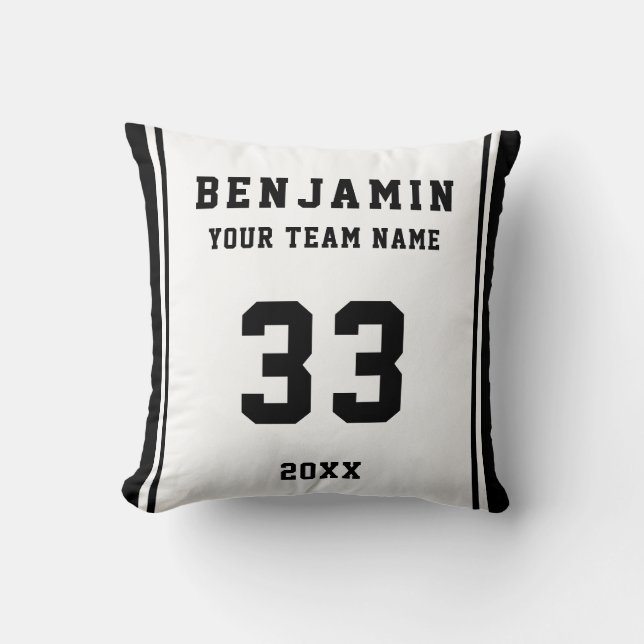 Schwarz-weiße Spielername Teamsportkinder Kissen (Vorderseite)