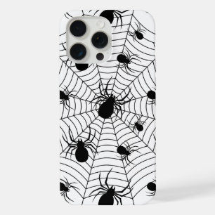 Schwarz-weiße Spinnen Spinnennetz Halloween-Muster iPhone 15 Pro Max Hülle