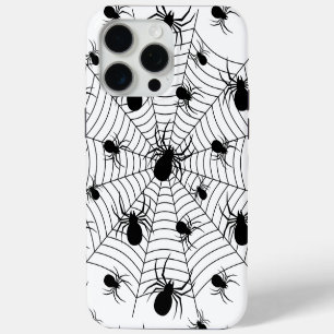 Schwarz-weiße Spinnen Spinnennetz Halloween-Muster iPhone 15 Pro Max Hülle