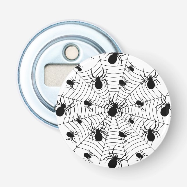 Schwarz-weiße Spinnennetzmuster Halloween Flaschenöffner (Vorderseite)