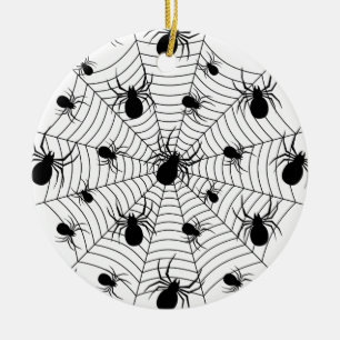 Schwarz-weiße Spinnennetzmuster Halloween Keramik Ornament