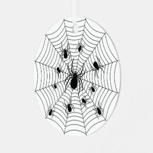 Schwarz-weiße Spinnennetzmuster Halloween Ornament Aus Metall