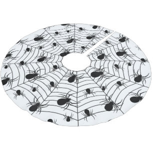 Schwarz-weiße Spinnennetzmuster Halloween Polyester Weihnachtsbaumdecke
