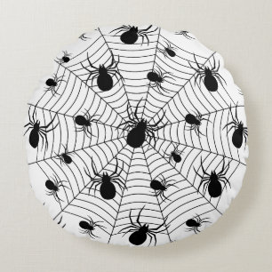 Schwarz-weiße Spinnennetzmuster Halloween Rundes Kissen