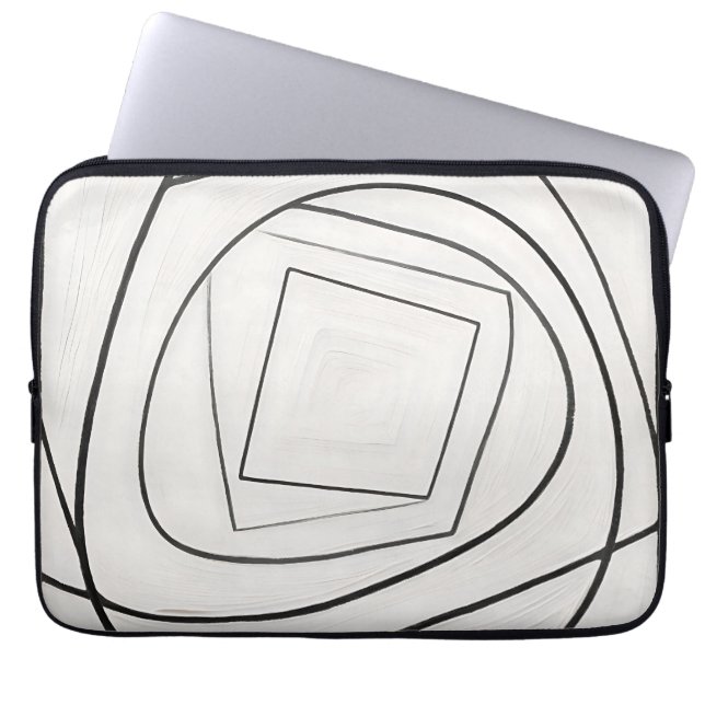 Schwarz Weiße Spirale Quadrat Abstrakt Laptopschutzhülle (Vorderseite)