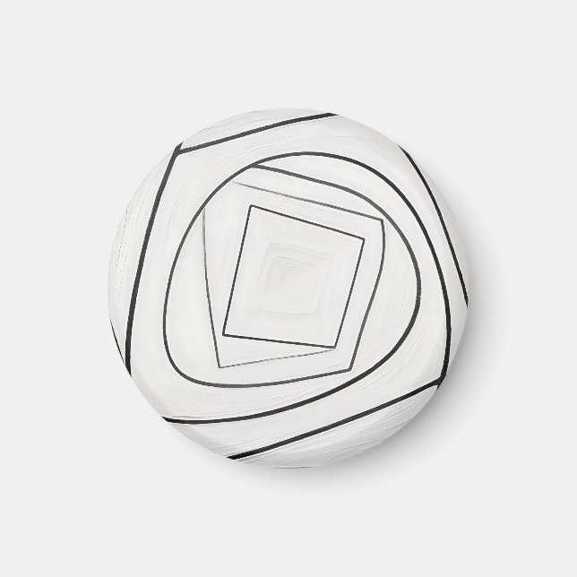 Schwarz Weiße Spirale Quadrat Abstrakt Magnet (Vorne)