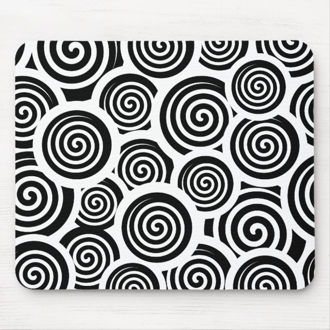 Schwarz-weiße Spiralen-Vektormuster Mousepad (Vorne)