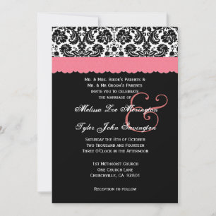 Schwarz-weiße Spitzen-Blume Damask Wedding V20 Einladung