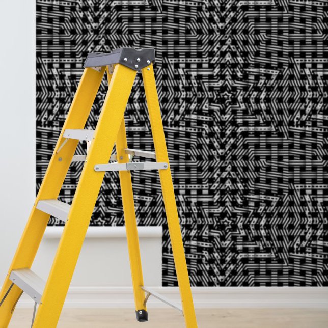 Schwarz-weiße Stangen abziehen und festhalten Tapete (Peel and Stick Black White Stars Weave pattern Wallpaper)