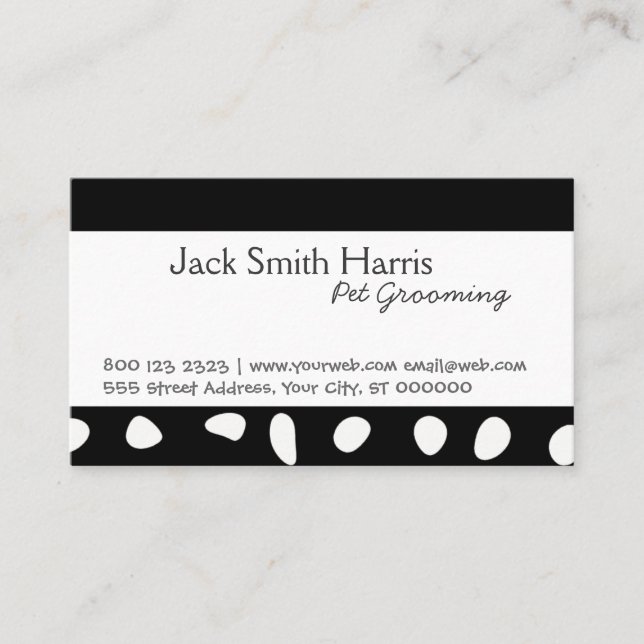 Schwarz-weiße Stellen-Haustier TIERPFLEGE, Terminkarte (Vorderseite)