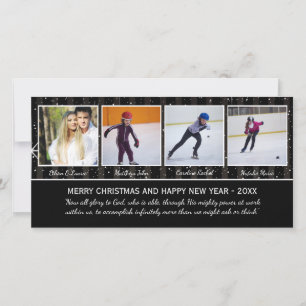 Schwarz/Weiße Sterne 4 Fotos - Weihnachts-Fotokart Feiertagskarte