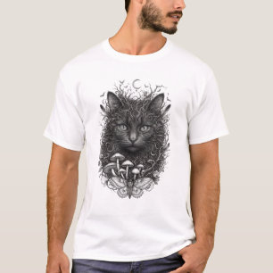 Schwarz-weiße Stippel-Kunstillustration einer Katz T-Shirt