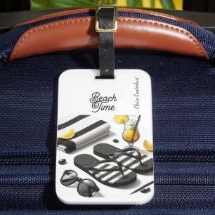 Schwarz-weiße Strandaccessoires Gepäckanhänger
