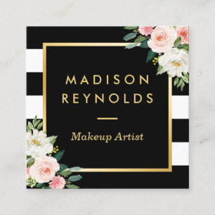 Schwarz-weiße Streifen aus weißer Blüte Quadratische Visitenkarte