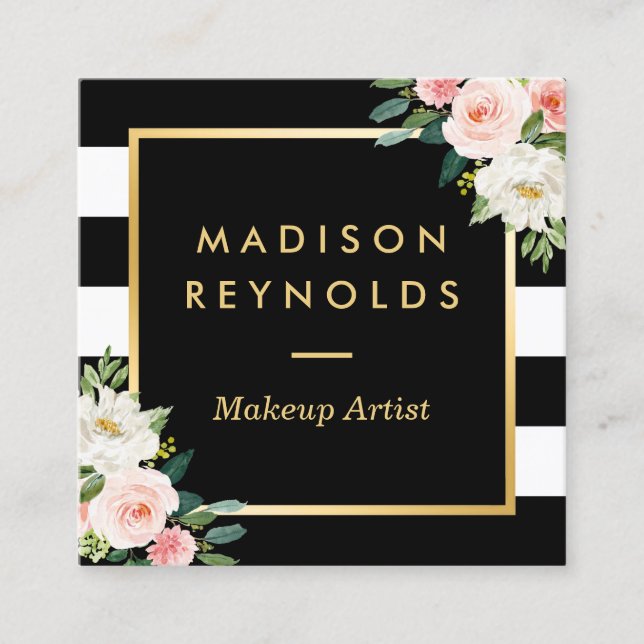 Schwarz-weiße Streifen aus weißer Blüte Quadratische Visitenkarte (Vorderseite)