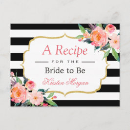 Schwarz-weiße Streifen Blumenmuster Brautparty Rez Postkarte