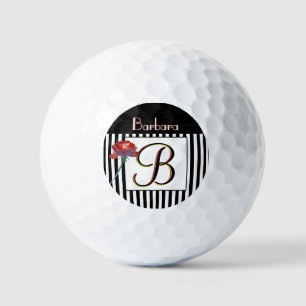 Schwarz-weiße Streifen einer Rose 3 Color Monogram Golfball