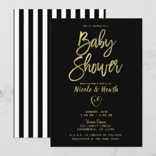 Schwarz Weiße Streifen Gold Chic Baby Shower Einladung
