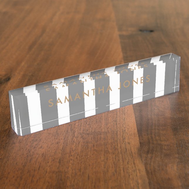 Schwarz-weiße Streifen Gold Classic Personalisiert Namensplakette (Seite)