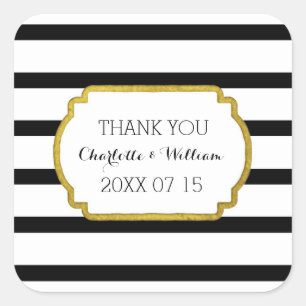 Schwarz-weiße Streifen Gold Gastgeschenk Hochzeit  Quadratischer Aufkleber