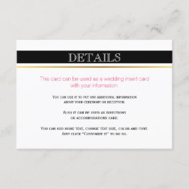 Schwarz-weiße Streifen Gold, rosa Hochzeitskarte Begleitkarte