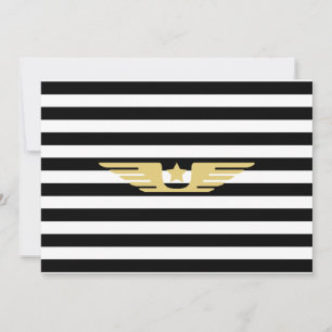 Schwarz-weiße Streifen & goldener Stern & Pilotenf Einladung