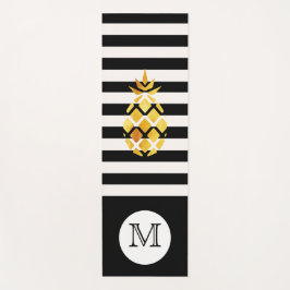 Schwarz-weiße Streifen Imitate Ananas-Monogramm Yogamatte