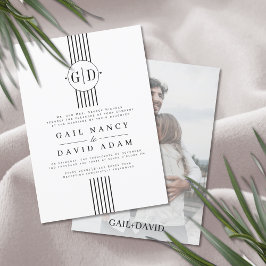 Schwarz-weiße Streifen, Initialen und Hochzeit im Einladung